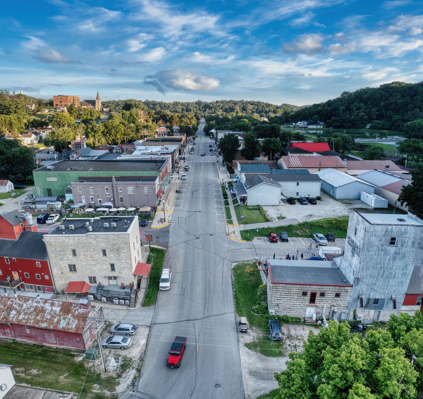 Aerial view of a small river town