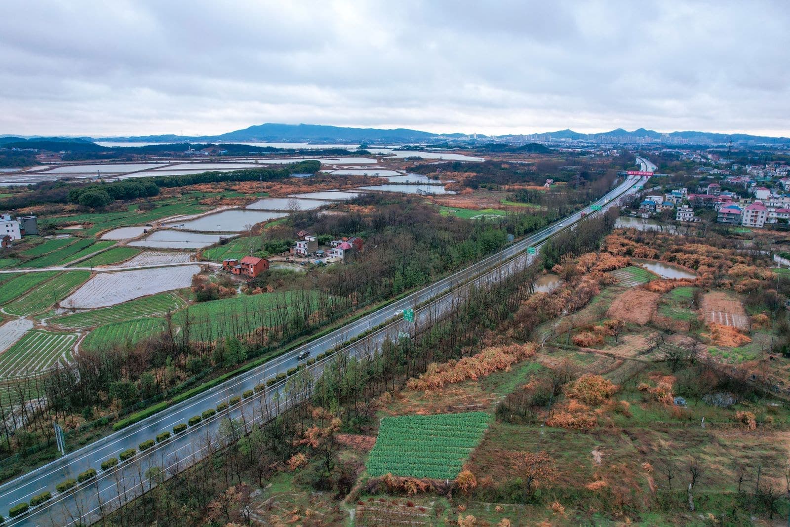 An aerial view of a rural landscape